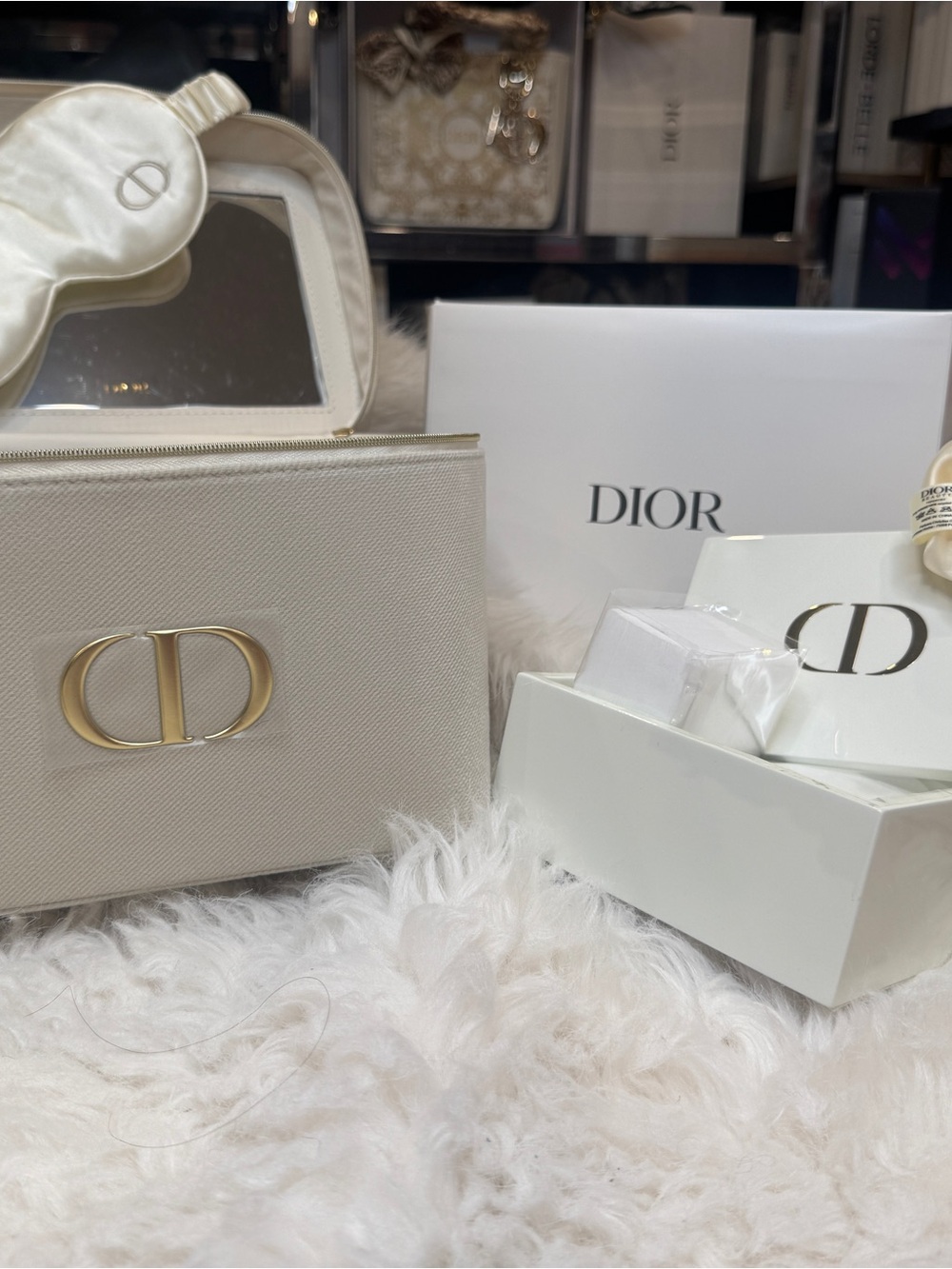 Dior Cream Cosmetic Vanity Case with Gold CD Emblem
